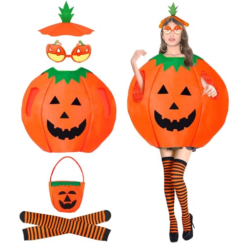 Halloween Kostüm Kürbis, 6 PCS Halloween Kostüm Damen Kürbis lustige Kürbis Kostüm Erwachsene Mit Kürbishut, Candy Bag und Gläser Kürbis Cosplay Party Kleidung, Karnevals-Kostüme für Erwachsene Halloween Kostüm Kürbis, 6 PCS Halloween Kostüm Damen Kürbis lustige Kürbis Kostüm Erwachsene Mit Kürbishut, Candy Bag und Gläser Kürbis Cosplay Party Kleidung, Karnevals-Kostüme für Erwachsene von Moiuguli