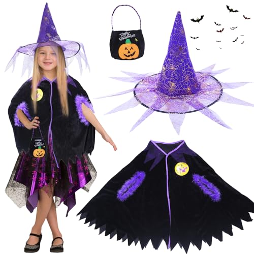 Hexenkostüm Mädchen, Hexenkostüm Kinder Halloween Kostüm Kinder Umhang Zauberer Kostüm Kinder Hexenkostüm Umhang Hexenkleid mit Hexenhut für Fasching Karneval Party Hexennacht Cosplay 3-10 Jahre Hexenkostüm Mädchen, Hexenkostüm Kinder Halloween Kostüm Kinder Umhang Zauberer Kostüm Kinder Hexenkostüm Umhang Hexenkleid mit Hexenhut für Fasching Karneval Party Hexennacht Cosplay 3-10 Jahre von Moiuguli