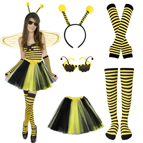 Moiuguli 5 Stück Karneval Kostüm Erwachsene Damen, Bienen Kostüm mit Bienenbrille Haarreif Fingerlose Handschuhe Beinwärmer Tüllrock, für Damen Karneval Cosplay Kostüm, Halloween, Rollenspielpartys Moiuguli 5 Stück Karneval Kostüm Erwachsene Damen, Bienen Kostüm mit Bienenbrille Haarreif Fingerlose Handschuhe Beinwärmer Tüllrock, für Damen Karneval Cosplay Kostüm, Halloween, Rollenspielpartys von Moiuguli