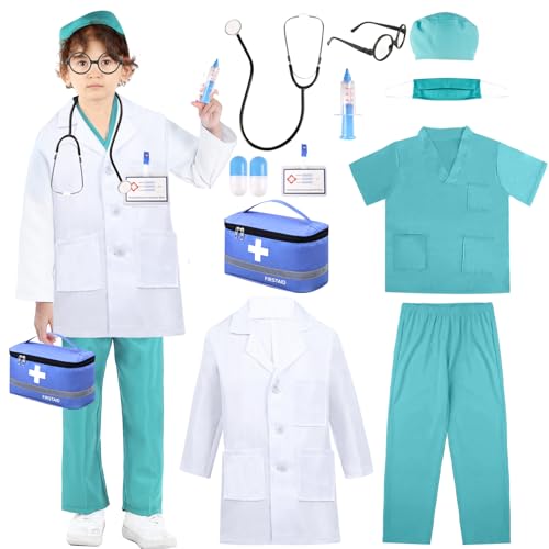 Arzt Kostüm Kinder, Arztkittel Arzt Wissenschaftler Unisex mit Arztkoffer Stethoskop Kapseln Spritze Brille Gesichtsmaske Kappe Ausweis ZubehörJungen Mädchen Faschings ab 2 3 4 5 6 7 8 9 Jahre Arzt Kostüm Kinder, Arztkittel Arzt Wissenschaftler Unisex mit Arztkoffer Stethoskop Kapseln Spritze Brille Gesichtsmaske Kappe Ausweis ZubehörJungen Mädchen Faschings ab 2 3 4 5 6 7 8 9 Jahre von Moiuguli
