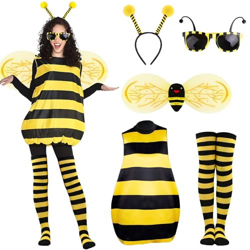 Moiuguli Bienen Kostüm Damen, Bienenkostüm für Erwachsene, Hummel Kostüm mit Biene Haarreif, Flügel, Brille, Socken, für Karneval Dress Up Party Cosplay Themen Party Moiuguli Bienen Kostüm Damen, Bienenkostüm für Erwachsene, Hummel Kostüm mit Biene Haarreif, Flügel, Brille, Socken, für Karneval Dress Up Party Cosplay Themen Party von Moiuguli