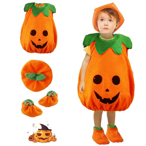 Moiuguli Halloween Kostüm Kürbis, 4PCS Halloween Kostüm Kinder Kürbis Baby Kürbis Kostüm mit Hut und Schuh Halloween Kostüm Kleinkind für Karnevals Halloween Cosplay Party Kleidung für Mädchen Jungen Moiuguli Halloween Kostüm Kürbis, 4PCS Halloween Kostüm Kinder Kürbis Baby Kürbis Kostüm mit Hut und Schuh Halloween Kostüm Kleinkind für Karnevals Halloween Cosplay Party Kleidung für Mädchen Jungen von Moiuguli