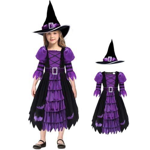 Moiuguli Hexenkostüm Kinder Mädchen, Halloween Zauberer Hexenkleid mit Hexenhut, Lila Hexe Cosplay Kostüm Set für Halloween Karneval Party -3T (3–4 Jahre) Moiuguli Hexenkostüm Kinder Mädchen, Halloween Zauberer Hexenkleid mit Hexenhut, Lila Hexe Cosplay Kostüm Set für Halloween Karneval Party -3T (3–4 Jahre) von Moiuguli