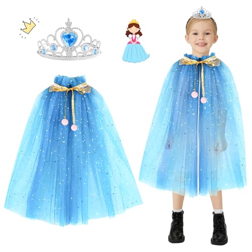 Moiuguli Prinzessin Umhang Mädchen, Blau Prinzessin Kostüm Mädchen Verkleidung Mädchen mit Prinzessin Krone Karneval Kostüm Umhang Kinder für Themeparty, Halloween, Cosplay Moiuguli Prinzessin Umhang Mädchen, Blau Prinzessin Kostüm Mädchen Verkleidung Mädchen mit Prinzessin Krone Karneval Kostüm Umhang Kinder für Themeparty, Halloween, Cosplay von Moiuguli
