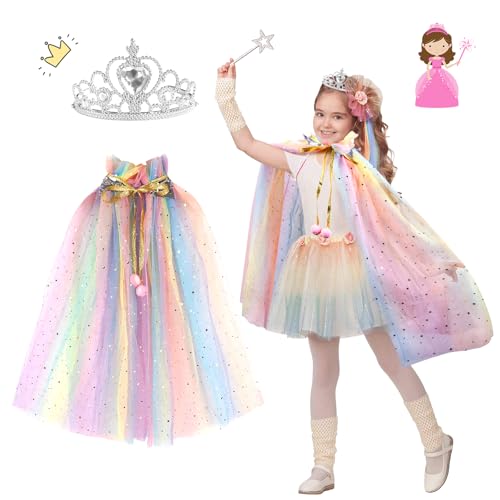 Moiuguli Prinzessin Umhang Mädchen, Farbe Kostüm Mädchen Verkleidung Mädchen mit Krone Karneval Kostüm Umhang Kinder für Themeparty, Halloween, Cosplay Moiuguli Prinzessin Umhang Mädchen, Farbe Kostüm Mädchen Verkleidung Mädchen mit Krone Karneval Kostüm Umhang Kinder für Themeparty, Halloween, Cosplay von Moiuguli