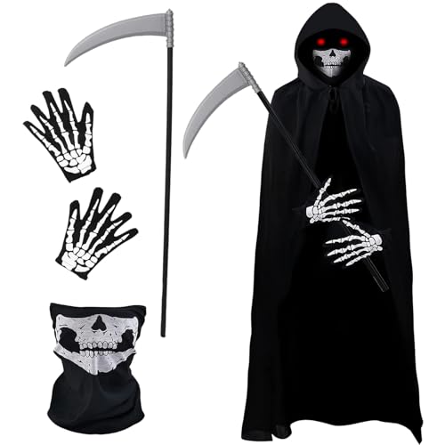 Moiuguli Sensenmann Kostüm Kinder, Leuchtendes Halloween Kostüm mit Sense, Faschingskostüme für Jungen und Mädchen, Party Karneval Moiuguli Sensenmann Kostüm Kinder, Leuchtendes Halloween Kostüm mit Sense, Faschingskostüme für Jungen und Mädchen, Party Karneval von Moiuguli