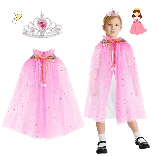 Moiuguli Prinzessin Umhang Mädchen, Rosa Prinzessin Kostüm Mädchen Verkleidung Mädchen mit Prinzessin Krone Karneval Kostüm Umhang Kinder für Themeparty, Halloween, Cosplay Moiuguli Prinzessin Umhang Mädchen, Rosa Prinzessin Kostüm Mädchen Verkleidung Mädchen mit Prinzessin Krone Karneval Kostüm Umhang Kinder für Themeparty, Halloween, Cosplay von Moiuguli