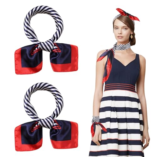 Moiuguli 2 Nautische Quadratische Halstücher, Rot Weiß Blau Matrosenschals, Matrosen Kostüm Damen Halstuch Stirnbänder Haarschal für Navy Dress Up Party Zubehör Moiuguli 2 Nautische Quadratische Halstücher, Rot Weiß Blau Matrosenschals, Matrosen Kostüm Damen Halstuch Stirnbänder Haarschal für Navy Dress Up Party Zubehör von Moiuguli