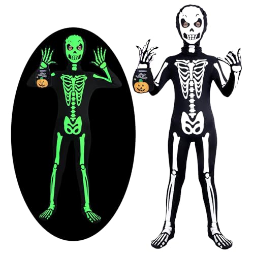 Skelett Kostüm Kinder, Halloween Kostüm Kinder Leuchtend im Dunkeln Schwarz Skelebones Jumpsuit Kürbisbeutel Separate Kapuze Skelett Kostüm für Junge Cosplay Dress Up Party 5 6 7 8 9 10 11 12 13 14 Skelett Kostüm Kinder, Halloween Kostüm Kinder Leuchtend im Dunkeln Schwarz Skelebones Jumpsuit Kürbisbeutel Separate Kapuze Skelett Kostüm für Junge Cosplay Dress Up Party 5 6 7 8 9 10 11 12 13 14 von Moiuguli