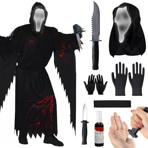 Halloween Adult Scream Kostüm,Scream Ghost face Costume,screaming ghost costume,Gruseliges Scream Ghostface Kostüm mit Ghost Face Maske,Handschuhe,Messer für Halloween,Karneval Masquerade schwarz （L） von Moizkna