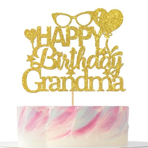 Tortenaufsatz für Großmutter, "Happy Birthday Grandama"-Kuchendekoration - Best Nana Ever, Oma Geburtstagsparty-Dekorationen, Gold-Glitzer Tortenaufsatz für Großmutter, "Happy Birthday Grandama"-Kuchendekoration - Best Nana Ever, Oma Geburtstagsparty-Dekorationen, Gold-Glitzer von Mokonate
