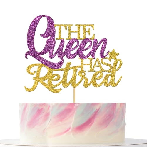 Tortenaufsatz mit Aufschrift "The Queen has Retide", Schwarz und Gold, Glitzer, Abschied, Ruhestand, neues Abenteuer, Party-Dekorationen für Frauen von Mokonate
