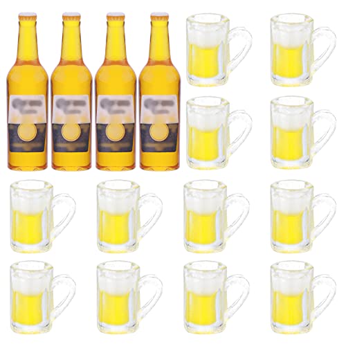 Molain 16 Pcs Miniatur Puppenhaus Bierflasche Tassen Set, Mini Becher mit Bierflaschen Realistische Bier Glas Modell Puppenhaus Drink Set Puppenhaus Zubehör Dekor für Pretend Play DIY Drink Flaschen von Molain