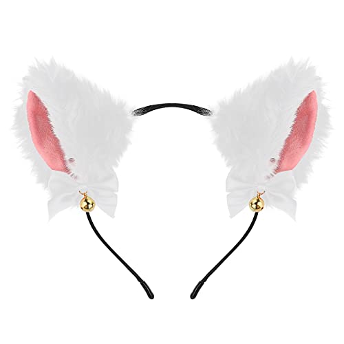 Molain Weihnachtsdekoration Katzenohren Stirnband mit Glöckchen Fuchs Ohr Haarreifen Niedlich Kunstfell Tier Haarband für Frauen Mädchen Kawaii Haarschmuck Halloween Cosplay Party Kopfbedeckung von Molain