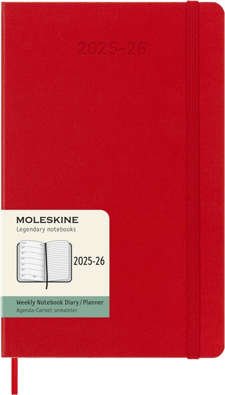 Moleskine 18 Monatskalender & Notizbuch 2026 Studienplaner 1 Woche auf 1 Seite Large Hardcover Scharlachrot von Moleskine