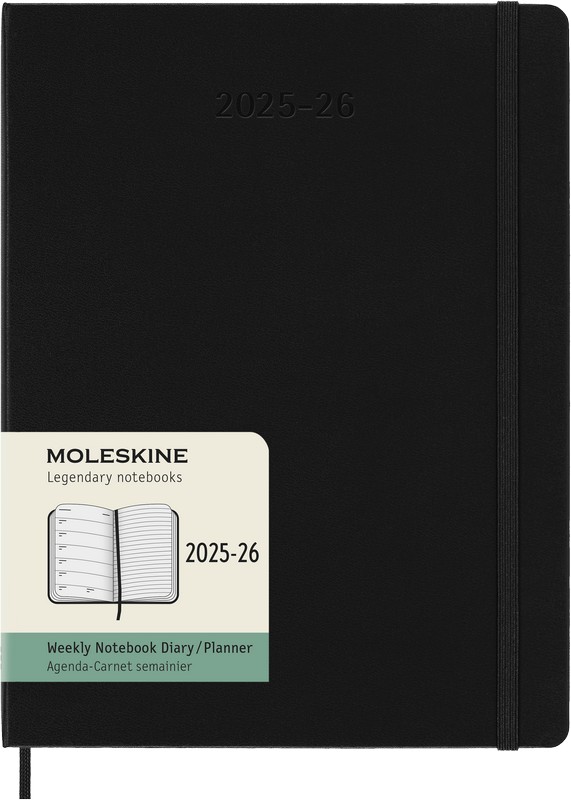 Moleskine 18 Monatskalender & Notizbuch 2026 Studienplaner 1 Woche auf 1 Seite XL Hardcover Schwarz von Moleskine
