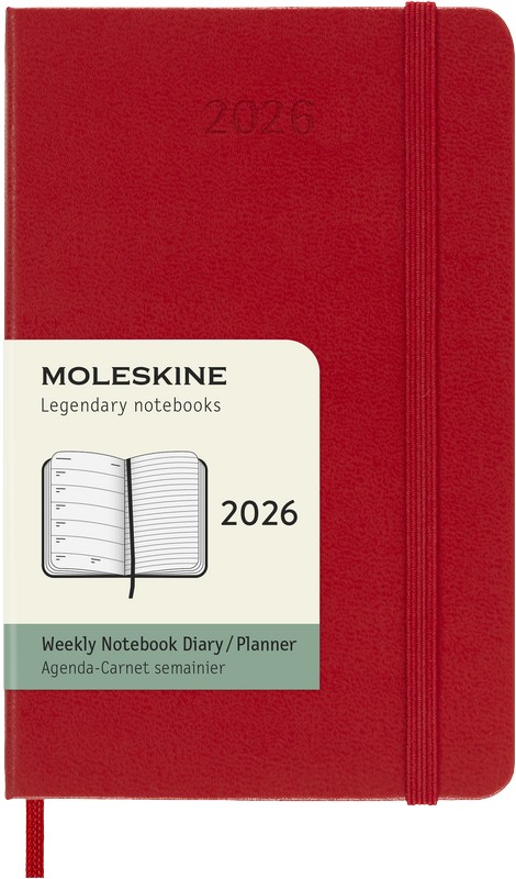 Moleskine Wochen-Notizkalender 2026 Klassik 1 Woche auf 1 Seite Pocket Hardcover Scharlachrot von Moleskine