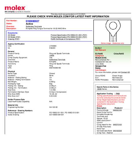 Molex 190690027 Ringkabelschuh Bulk von Molex