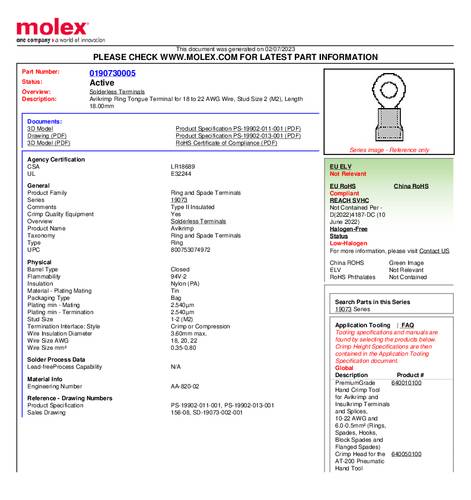 Molex 190730005 Ringkabelschuh Loch-Ø=2mm Bulk von Molex