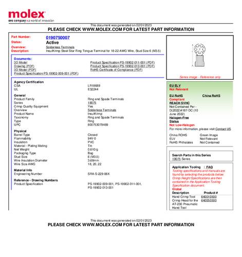 Molex 190750007 Ringkabelschuh Loch-Ø=3.5mm Bulk von Molex