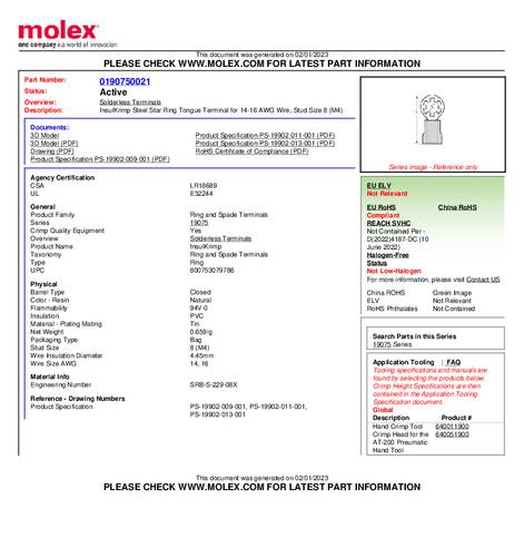 Molex 190750021 Ringkabelschuh Loch-Ø=4mm Bulk von Molex