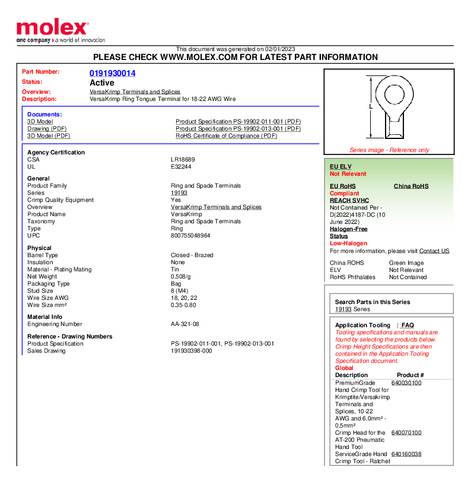 Molex 191930014 Ringkabelschuh Bulk von Molex