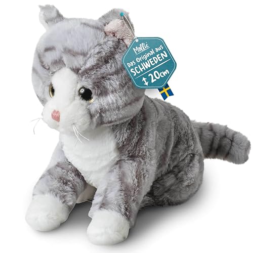 Mollis Kuscheltier - Kuschelkatze - 20 cm - Plüschtier-Katze - Kinder-Kuscheltier - weiches Stofftier für Kinder und Babys (Grau) von Mollis