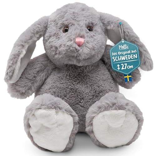 Mollis Kuscheltier - Kuschelhase - 27 cm - Plüschtier-Hase - Kinder-Kuscheltier - weiches Stofftier für Kinder und Babys (Grau) von Mollis