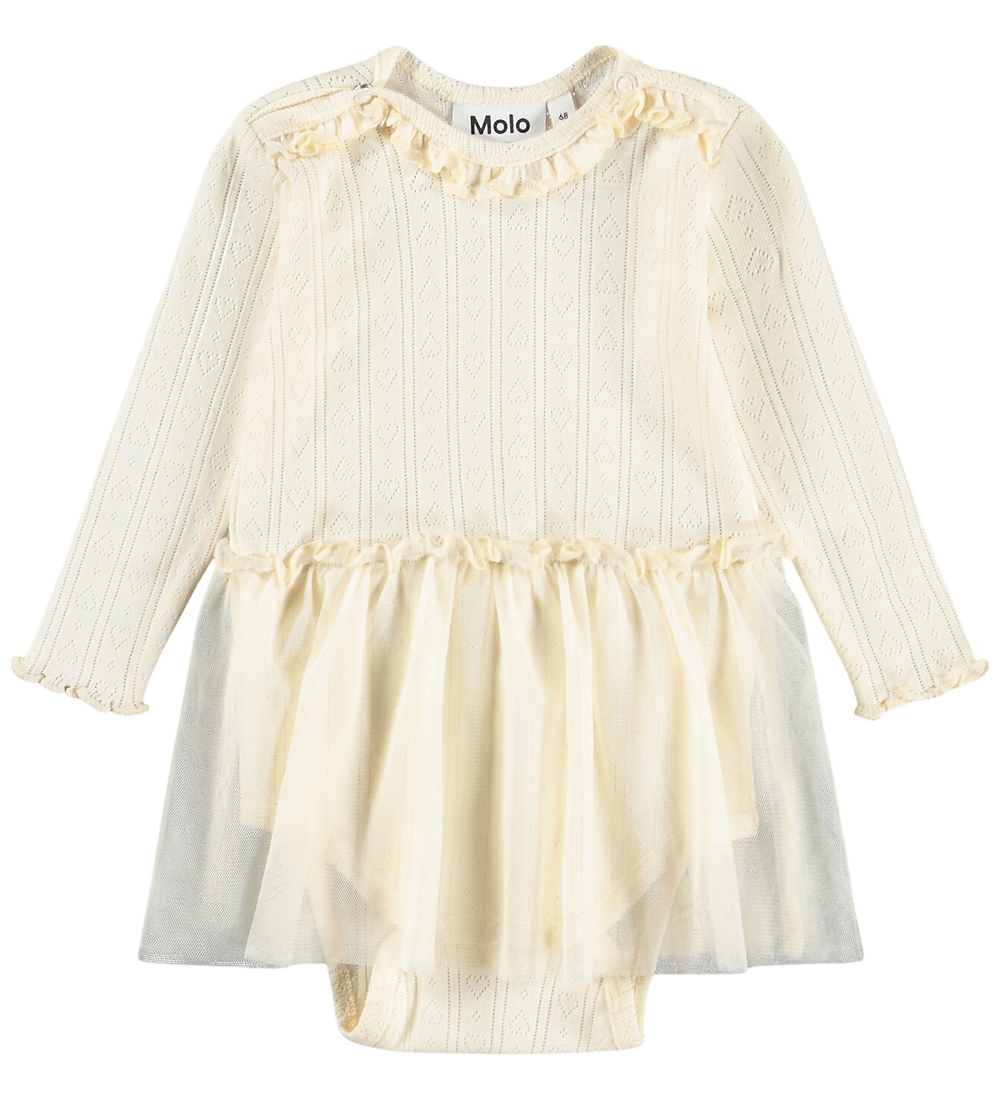 Molo Bodykleid l/ä - Frillo - Pearled Ivory m. Lochmuster/Tyl - Molo - 1 Jahr (80) - Body L/Ä von Molo