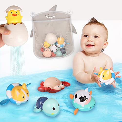Badespielzeug Baby ab 1 2 3 Jahre - Badewannenspielzeug Wasserspielzeug ab 1 Jahr mit Badespielzeug Aufbewahrung, Badespielzeug Baby ab 6-12 Monate Für Kinder Jungen Mädchen (6 Stück) von Moltby