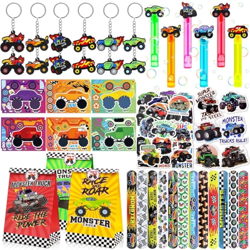 Moltby 110PC Monster Truck Party Mitgebsel - Truck Themed Party Geschenk Goodie Bags mit LKW Bubble Wand DIY Aufkleber Schlüsselanhänger Slap Armbänder für Geburtstag liefert Moltby 110PC Monster Truck Party Mitgebsel - Truck Themed Party Geschenk Goodie Bags mit LKW Bubble Wand DIY Aufkleber Schlüsselanhänger Slap Armbänder für Geburtstag liefert von Moltby