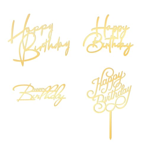 4 Stück Gold Happy Birthday Cake Topper Set - Elegante Gold Buchstaben Kuchen Dekorationen für Geburtstag und Feier von Molygar