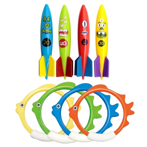 Molyorch 8 Stück Schwimmbad Spielzeug Unterwasser, Tauchspielzeug, Wasserspielzeug für Kinder Pool,Unterwasser Tauchringe,Schwimmbad Spielzeug,Pool Spielzeug von Molyorch