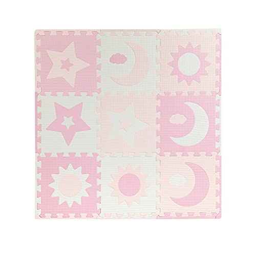 MoMi Schaumstoff-Puzzle NEBE aus Eva-Schaumstoff, 9 Teile je 30 x 30 x 1 cm mit Randteilen, ideal als eine Krabbelmatte (90 x 90 x 1 cm), Spielunterlage, Spielzeugaufbewahrung Rosa von Momi