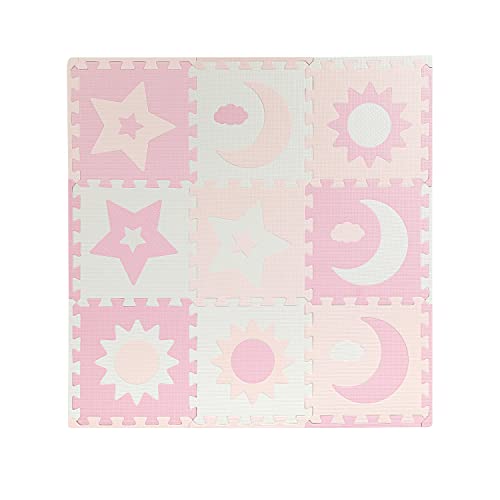 Momi AKCE00030 Puzzle NEBE aus Eva-Schaumstoff, 9 Teile je 30 x 30 x 1 cm mit Randteilen, ideal als eine Krabbelmatte (90 x 90 x 1 cm), Spielunterlage, Spielzeugaufbewahrung, Rosa, 90x90 cm von Momi