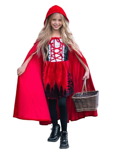 Momkonzz Halloween-Kostüm für Kinder, Cosplay, Samtkleid, abnehmbar, roter Umhang mit Kapuze, 5–12 Jahre (Rot, 7–8 Jahre) von Momkonzz