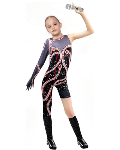 Momkonzz Halloween-Kostüme für Kinder, glitzernder Overall, rote Schlange, Sängerin, Cosplay, Größe 7–12 Jahre, Schwarz, 7–8 Jahre Momkonzz Halloween-Kostüme für Kinder, glitzernder Overall, rote Schlange, Sängerin, Cosplay, Größe 7–12 Jahre, Schwarz, 7–8 Jahre von Momkonzz