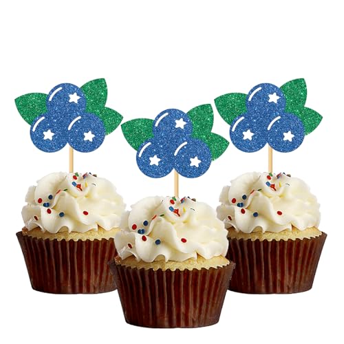 Blueberry Cupcake-Topper – Obst Sweet Berry Party Cupcake Dekor/Babyparty Brautparty Party Dekor – Geburtstagsparty-Dekorationen Partea Time Party Cupcake Toppers 24 Stück Glitzer von MonMon & Craft
