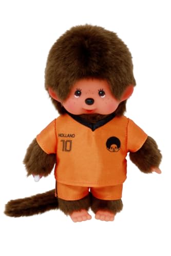 Monchhichi Sekiguchi 253883 - Original Junge Fußballspieler, ca. 20 cm großes Kuscheltier aus braunem Plüsch von Monchhichi
