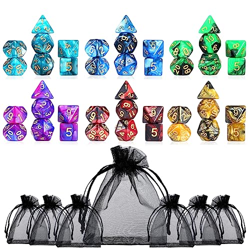 Moncolis 6 x 7 (42 Stück) Polyedrische Würfel Set mit Säckchen Doppel-Farben Polyedrischer Dice Set Spielwürfel für Dungeons and Dragons DND RPG MTG W20 W12 W10 W8 W6 W4 Tischkartenspiele von Moncolis