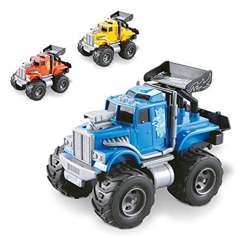 Mondo Motors - Friction Mini Monster Truck - Auto mit Rückzugkupplung für Kinder - Größe 15 cm - Farbe gelb, blau orange - 51186 von Mondo