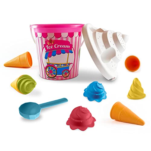 Mondo Toys - BUCKET SET ICE CREAM GIRL - Eis Sandeimer Mädchen Set ø17 cm - Strandspielzeug Set für Kinder ab 3 Jahren, Strandset - 28445 von Mondo