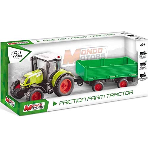 Mondo -51180 Arbeitsfahrzeuge Motors-Friction Farm Tractor Trailer Rückladung Kupplung Pull Back für Kinder - Größe 40 cm - Traktor mit Anhänger - 51180, Mehrfarbig, 51180 von Mondo