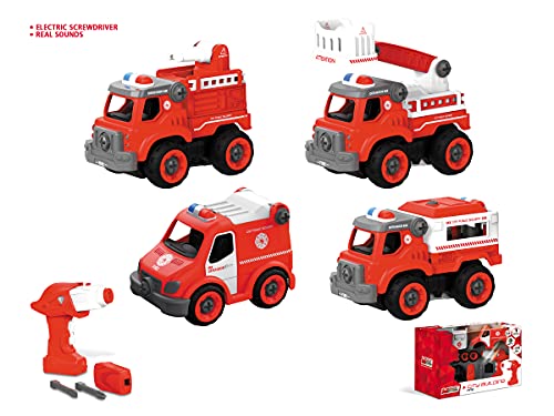 Mondo Feuerwehr Motors-Funkfernbedienung City Building Fire 2,4 GHz - Halbhilfe 20 cm abnehmbare Räder mit Schraubendreher - Soundeffekte - Geschenk für Kinder 3+ 63627 Farbe rot von Mondo