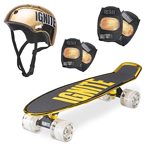 Mondo Toys - Skateboard Ignite Combo Pack Chroma Gold - Polyurethan-Rollen - Skate + Helm + Protektoren - Größe 55 x 15 - Farbe Gold Gold - 25568, Einheitsgröße von Mondo