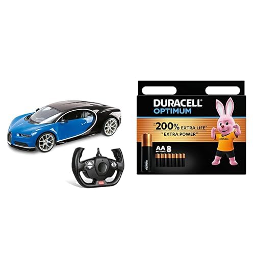 Mondo Motors, Bugatti CIRON, Modell im Maßstab 1: 14, Geschwindigkeit bis zu 10 km/h, Spielzeugauto für Kinder - 63427 + Duracell Optimum Batterien AA, 8 Stück, bis zu 200% zusätzliche Lebensdauer o von Mondo