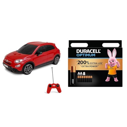 Mondo Motors, FIAT 500 X, Modell im Maßstab 1: 24, Geschwindigkeit bis zu 8 km/h, Spielzeugauto für Kinder - 63422 + Duracell Optimum Batterien AA, 8 Stück, bis zu 200% zusätzliche Lebensdauer oder von Mondo