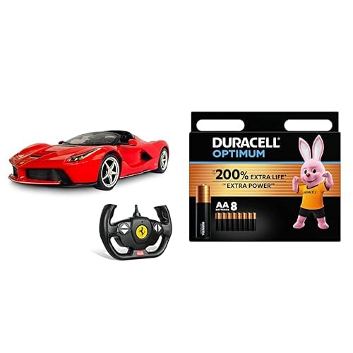 Mondo Motors, Ferrari LAFERRARI Aperta, Modell im Maßstab 1: 14, Geschwindigkeit bis zu 10 km/h, Spielzeugauto für Kinder - 63447 + Duracell Optimum Batterien AA, 8 Stück, bis zu 200% zusätzliche Le von Mondo