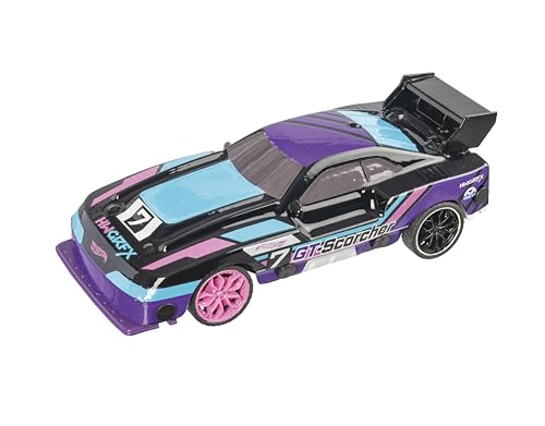 Mondo Motors Hot Wheels GT Scorcher Modell, Maßstab 1:24, bis zu 8 km/h Geschwindigkeit, Spielzeugauto für Kinder 63822 mit LED-Lichtern in der Karosserie lila/hellblau von Mondo