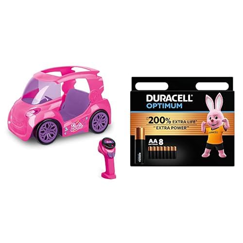 Mondo Motors - Mattel Barbie City Car 2.4 GHz - für Kinder - Realistische Details - Fuchsia - 63698 + Duracell Optimum Batterien AA, 8 Stück, bis zu 200% zusätzliche Lebensdauer oder extra Power von Mondo